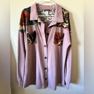 Mauve Pink Axtec Western Boutique Button Down Shirt